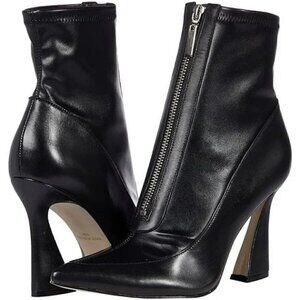 Massimo Matteo Women's Black Leather Ankle Boots Platform Heels with Zipper, 10